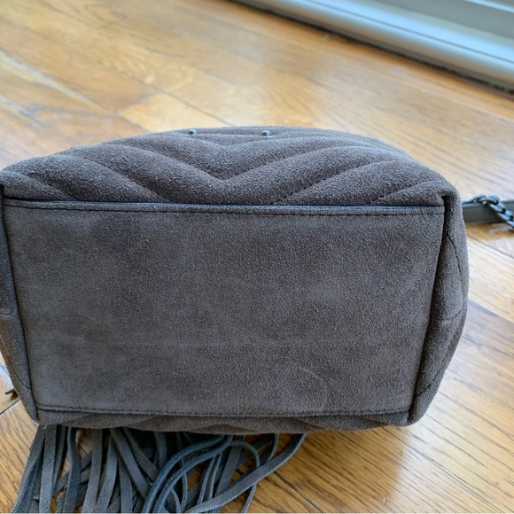 New Rebecca Minkoff Edie Fringe Quilt Suede Crossbody Bag Purse Handbag, Porcini - Picture 12 of 14